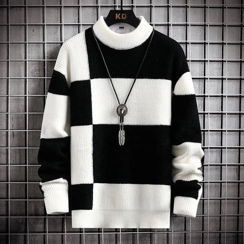 Men's Two-Tone Chenille Knitted Sweater - Various Colors