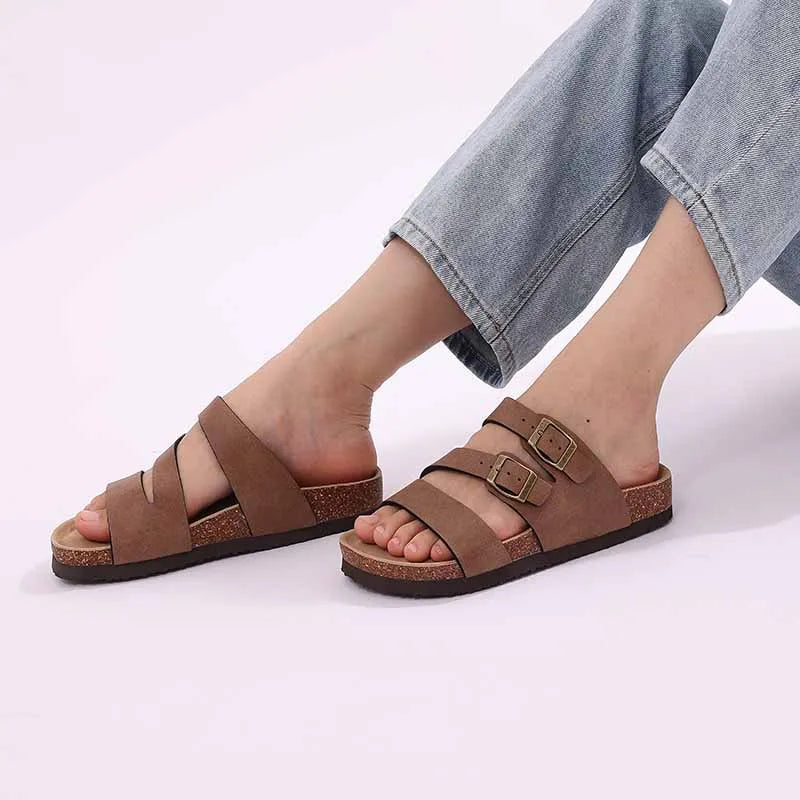 Women's Classic Suede Slippers with Double Buckle