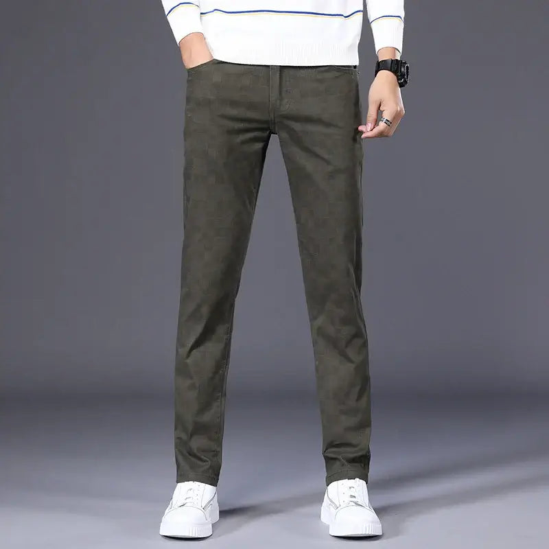 Men's Slim Fit Classic Pants - Stretch Cotton Checkered Trousers