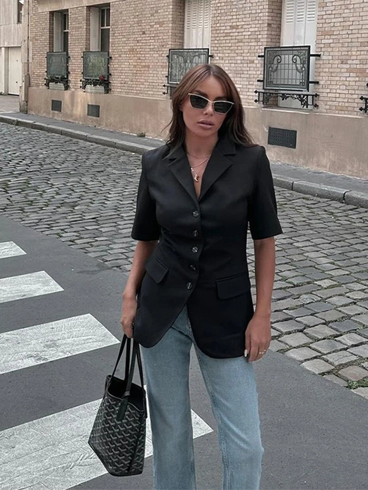 Slim Fit Women's Casual Short Sleeve Button-Up Jacket