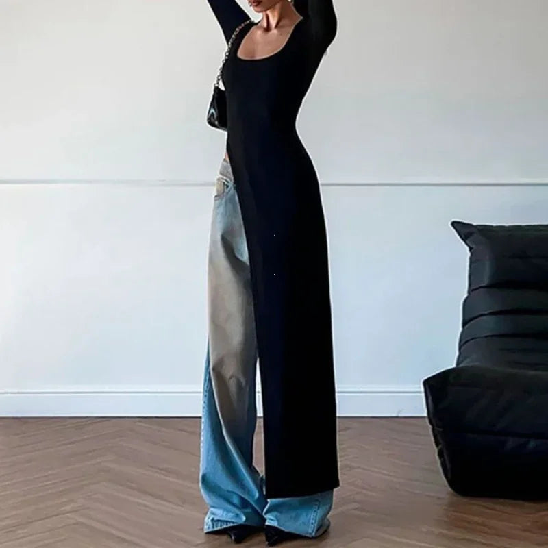 Women’s Classic U-Neck Skinny Sweater Dress with Side Slits