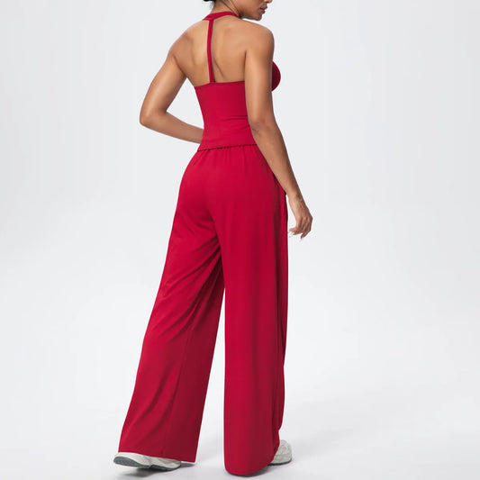 Women Drawstring Yoga Pants Wide Leg Loose Casual Straight