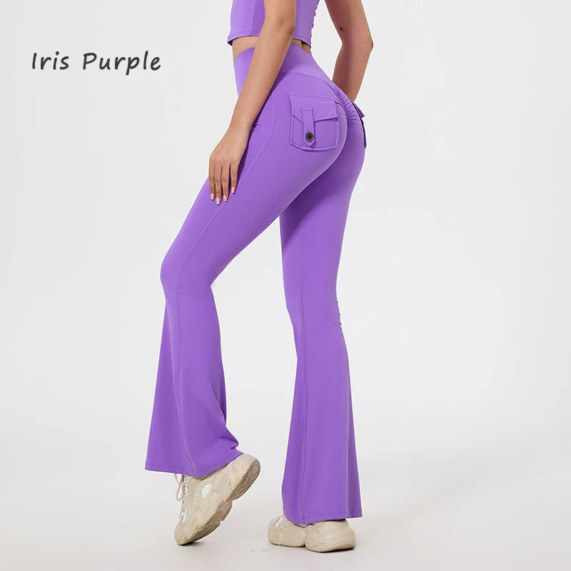 DIAS FIT JOY Women's High-Waisted Pocket Flared Pants | Hip-Lifting, Comfort Fit, Trendy Flared Trousers