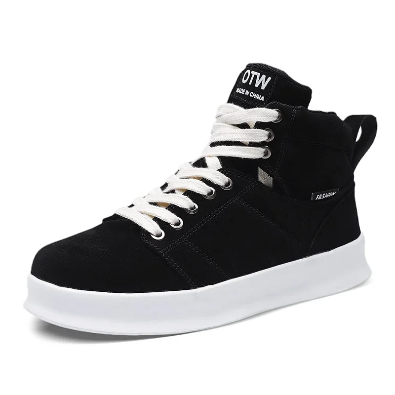 Men's High-Top Lace-Up Vulcanized Sneakers - Stylish and Durable Footwear