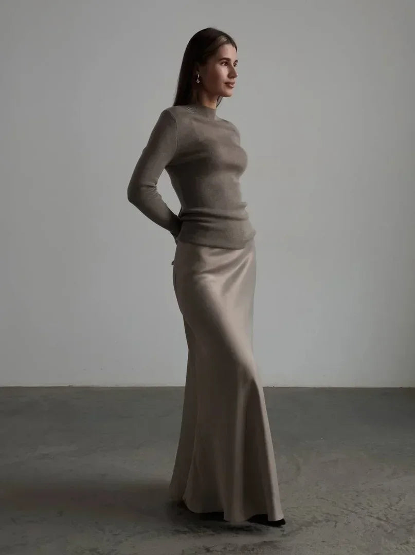 Faux Satin High-Waist Maxi Skirt for Women - Casual and Loose Fit