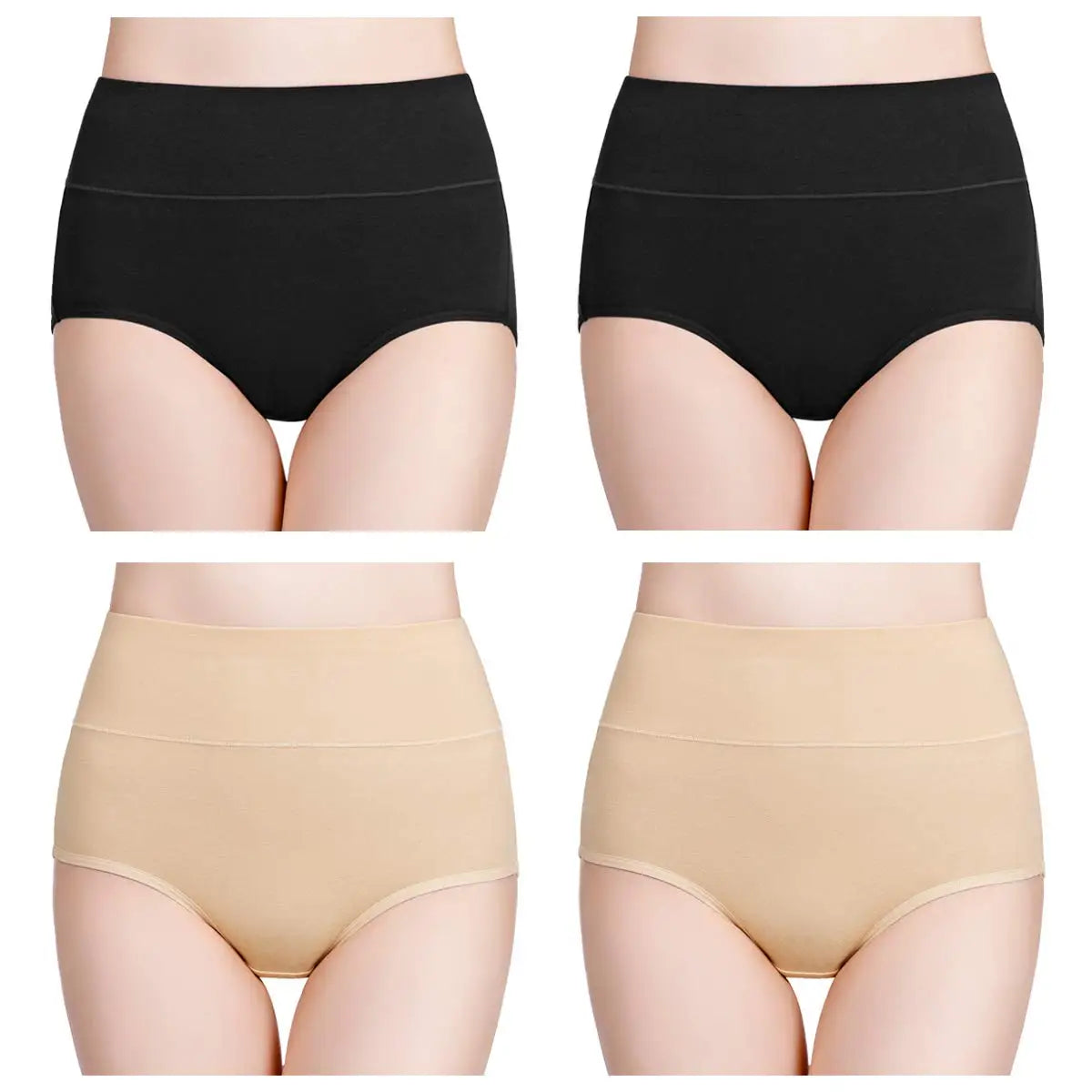4-Piece Women's High-Waisted Tummy Control Underwear Cotton Soft Stretch Briefs