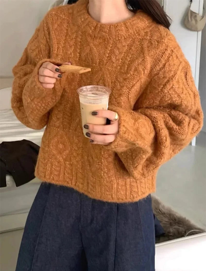 Women's Thickened Warm Cropped Knitted Sweater