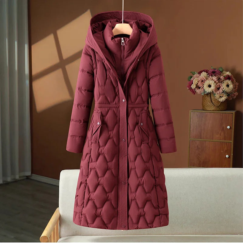 Women's Down Cotton-Padded Hooded Parka Jacket with Detachable Sleeves