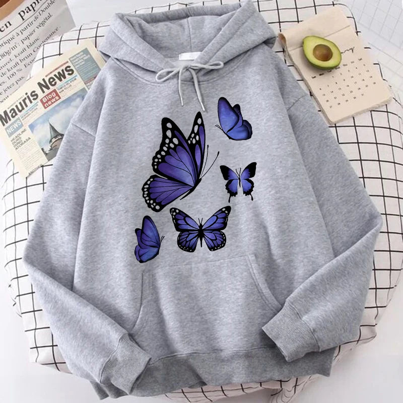 Women's Butterfly Pattern Printed Hoodie Sweater