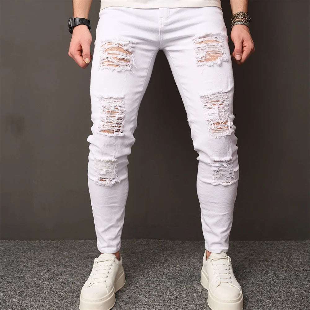 Men's Distressed Ripped Skinny Denim Pants
