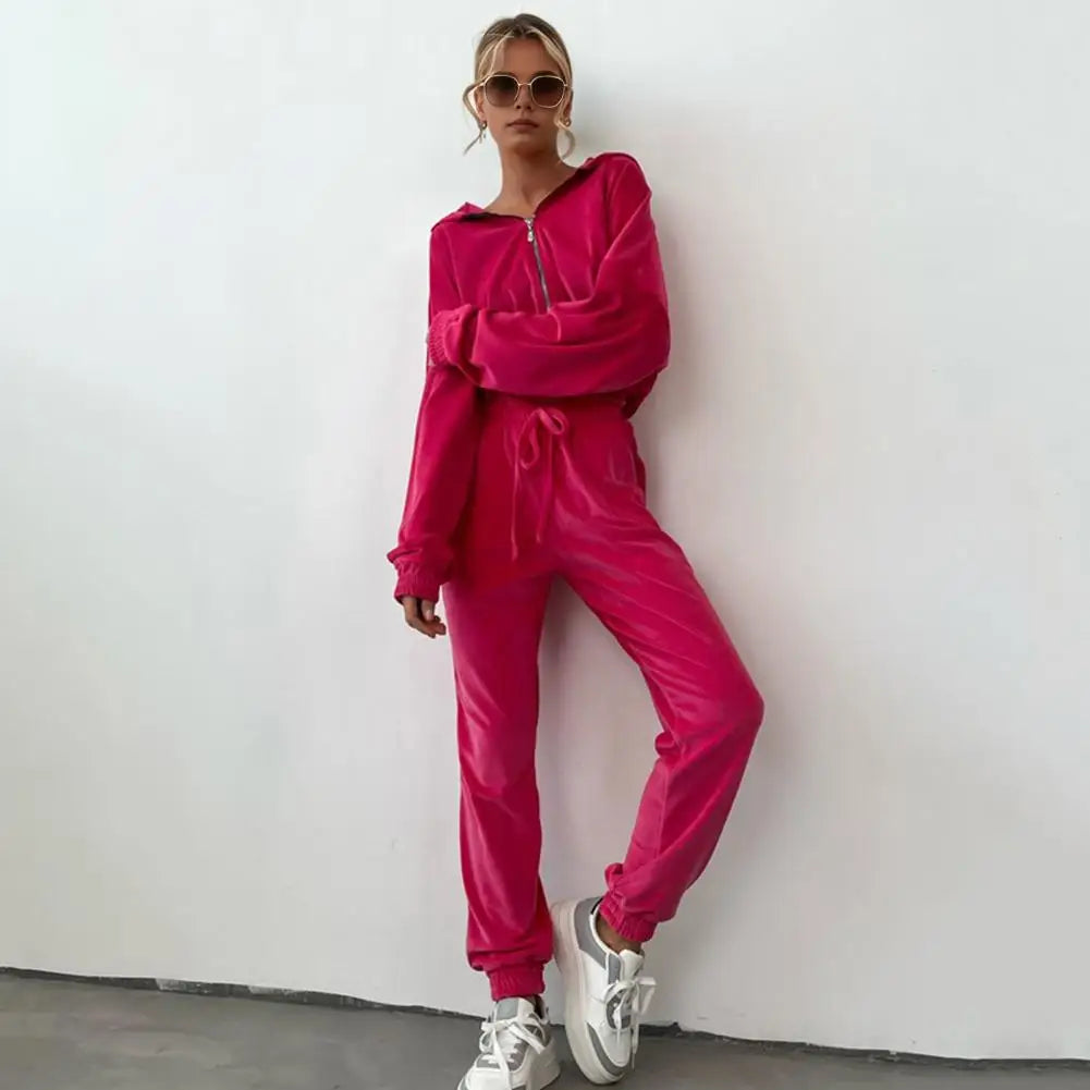 Women's Zipper Hoodie and Drawstring Tracksuit Set - Stylish 2-Piece Activewear Outfit