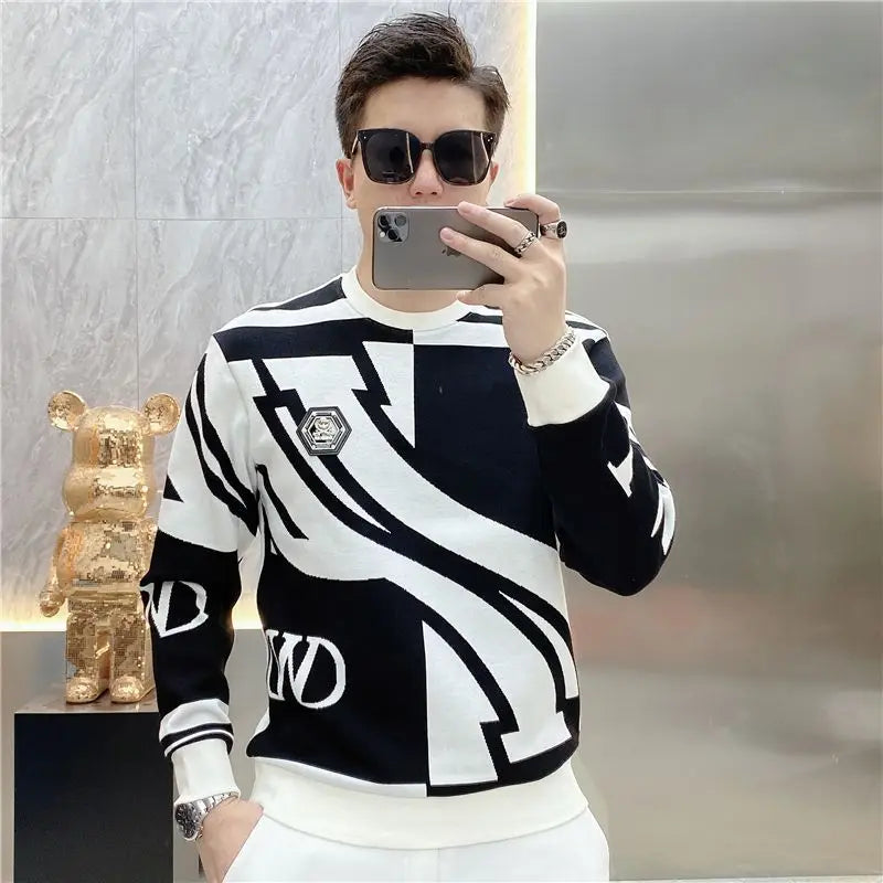 Men's Contrast Long Sleeve Sweatshirt with Stripe Print
