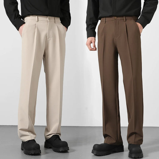 Men's Loose Fit Pants - Classic Straight Leg Drape Trousers for Men