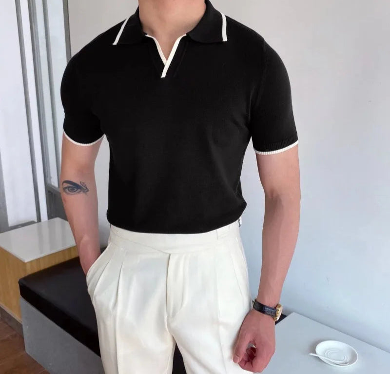 Men's Short Sleeve Polo Shirt with Turn-Down Collar