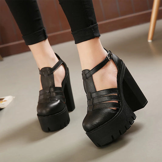 Women's Closed-Toe Block Heeled Sandals with Ankle Buckle Strap