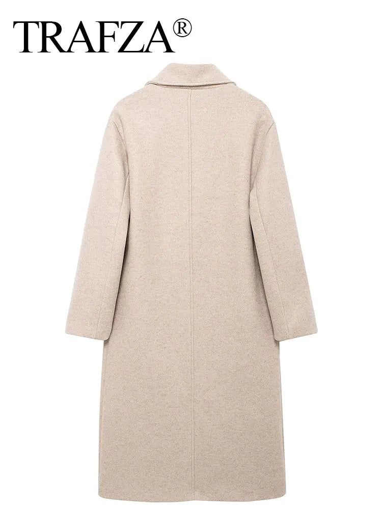 TRAFZA Women's Long Sleeve Lapel Coat - Warm Thick Trench Jacket
