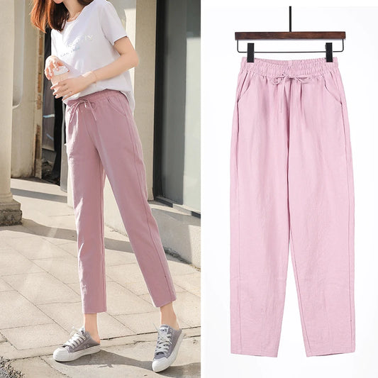 Women’s Cotton Linen Harem Pants – Elastic Waist