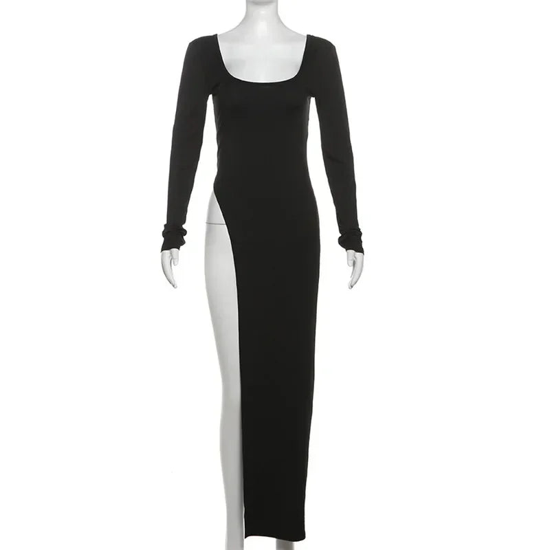 Women’s Classic U-Neck Skinny Sweater Dress with Side Slits