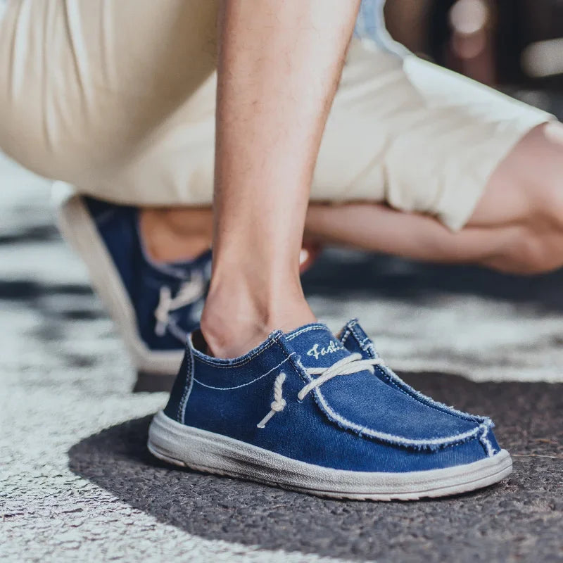 Men's Canvas Denim-Style Sneakers - Breathable Vulcanized Casual Shoes for Men