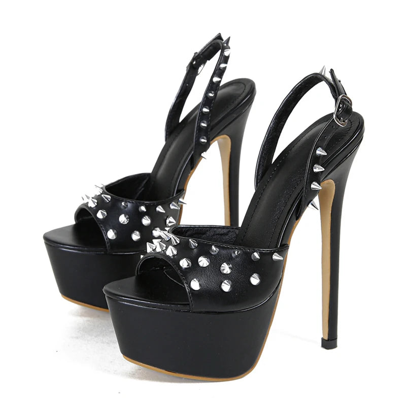 Women's Metal Rivet Back Buckle Strap Platform High Heel Sandals