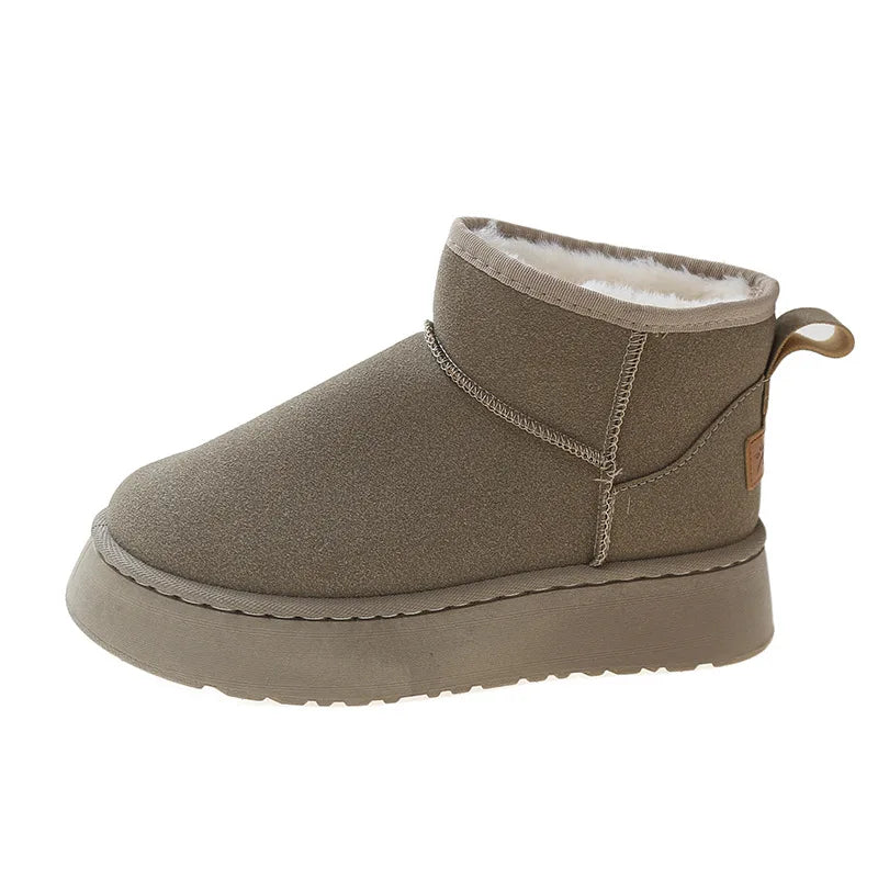 Women's Casual Short Plush Snow Boots in Faux Suede
