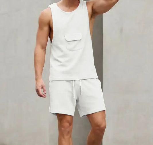 Incerun Men's Two-Piece Breathable Tank Top and Drawstring Shorts Set