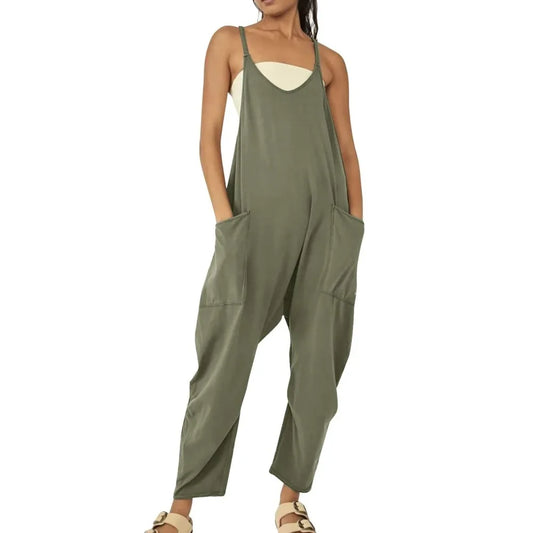 Women's Loose Fit Wide Leg Jumpsuit with Pockets