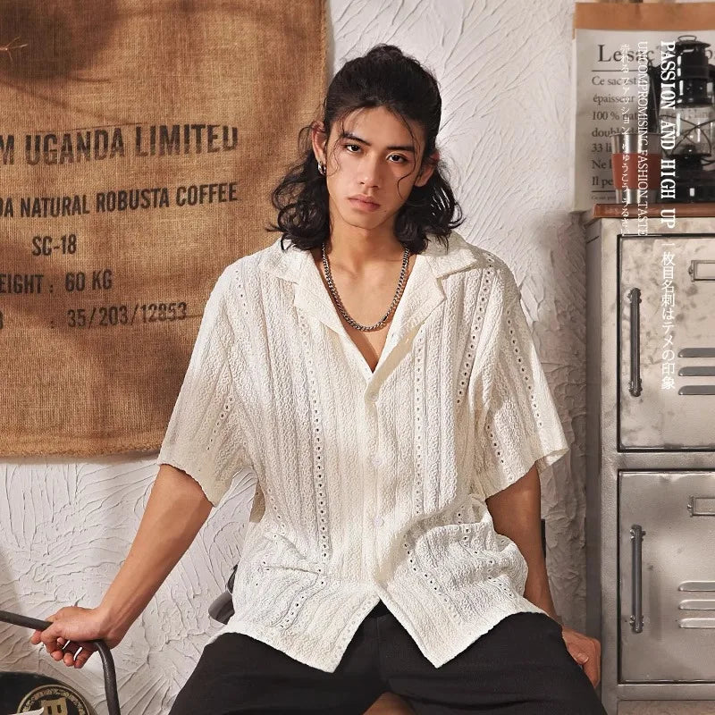Men's Short Sleeve Cuban Collar Shirt - Breathable, Oversized Fit