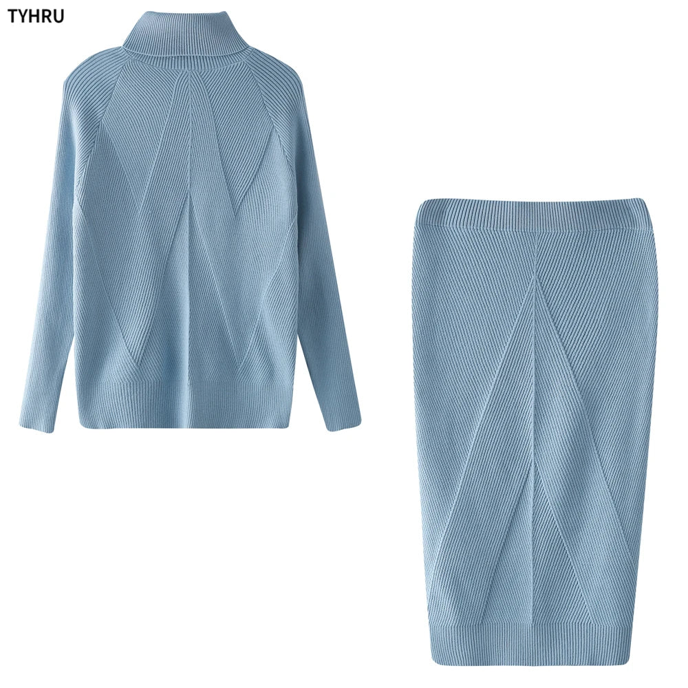 TYHUR Women's Turtleneck Sweater & Slim Skirt Two-Piece Set