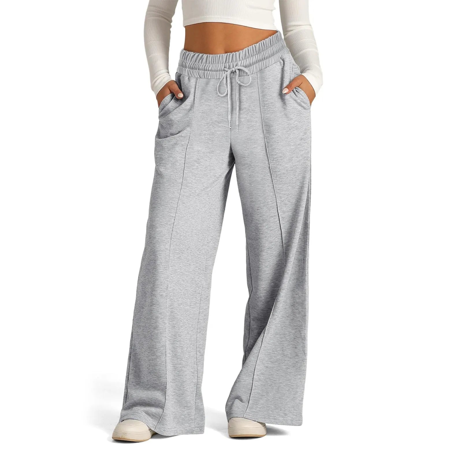 Women's Wide Leg Straight Pants with Drawstring
