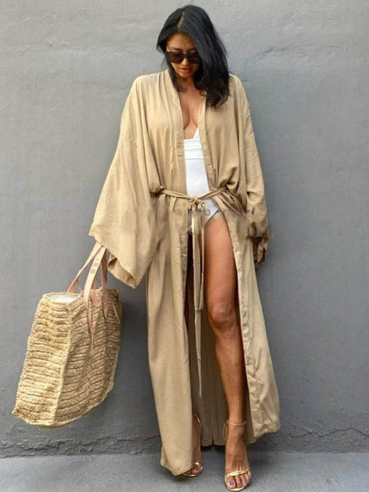 Elegant Belted Wrap Kimono Dress for Women