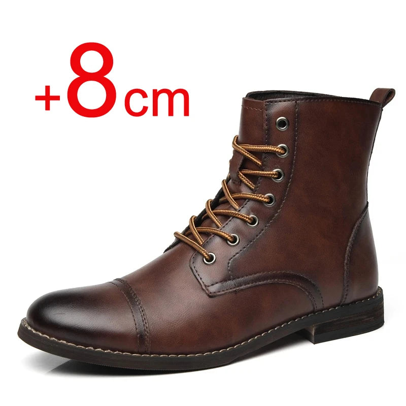 Men's Height Increasing Boots – 8CM Elevated Dress Shoes with Built-in Heel Lift