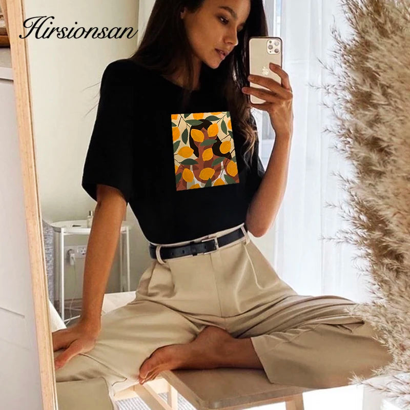 Lemon Print Graphic T-Shirt for Women – Summer Cotton Tee by Hirsionsan