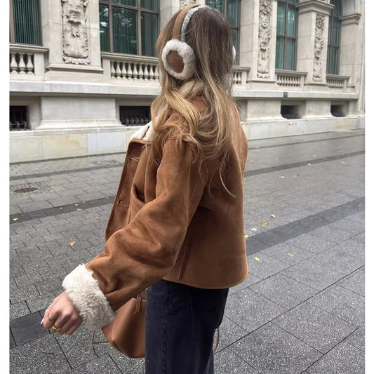 Women's Faux Suede Jacket - Double-Faced, Loose Fit