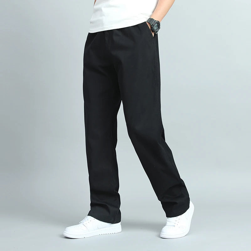 Men's Cotton Loose Fit Straight Leg Casual Trousers