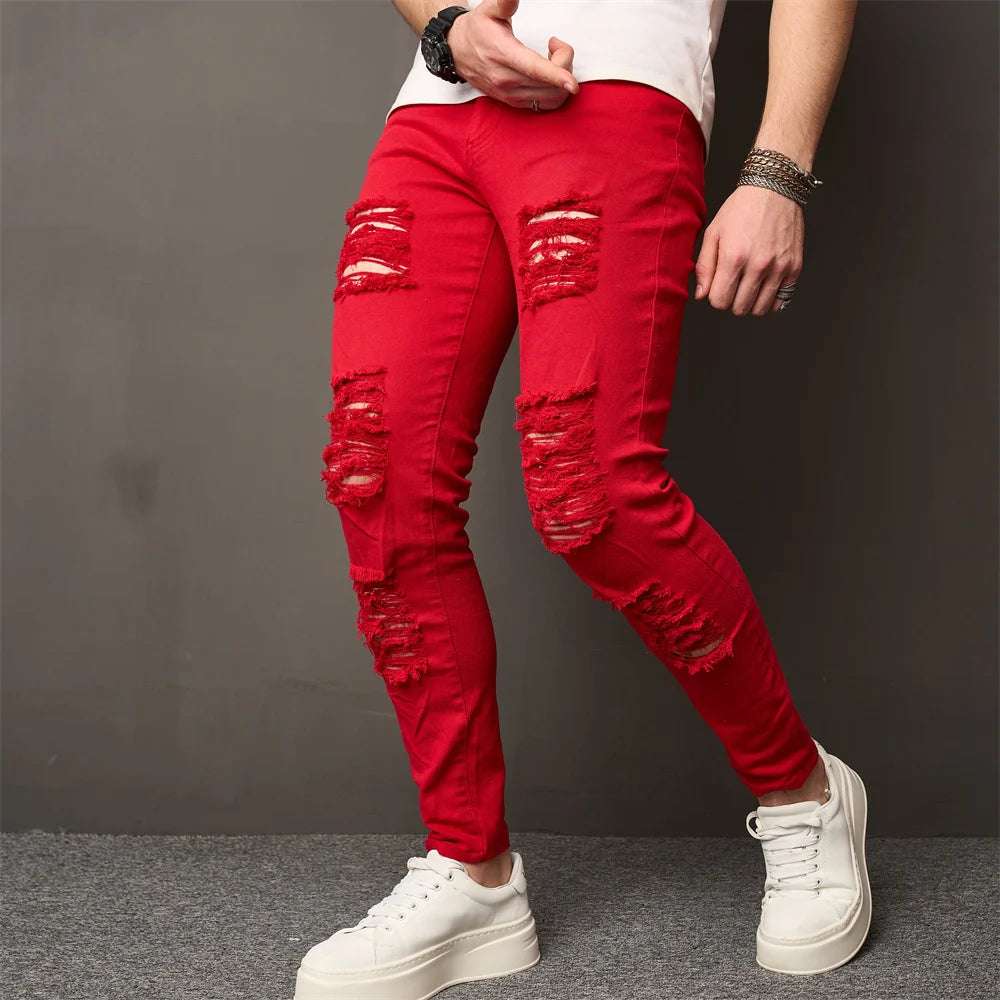 Men's Distressed Ripped Skinny Denim Pants