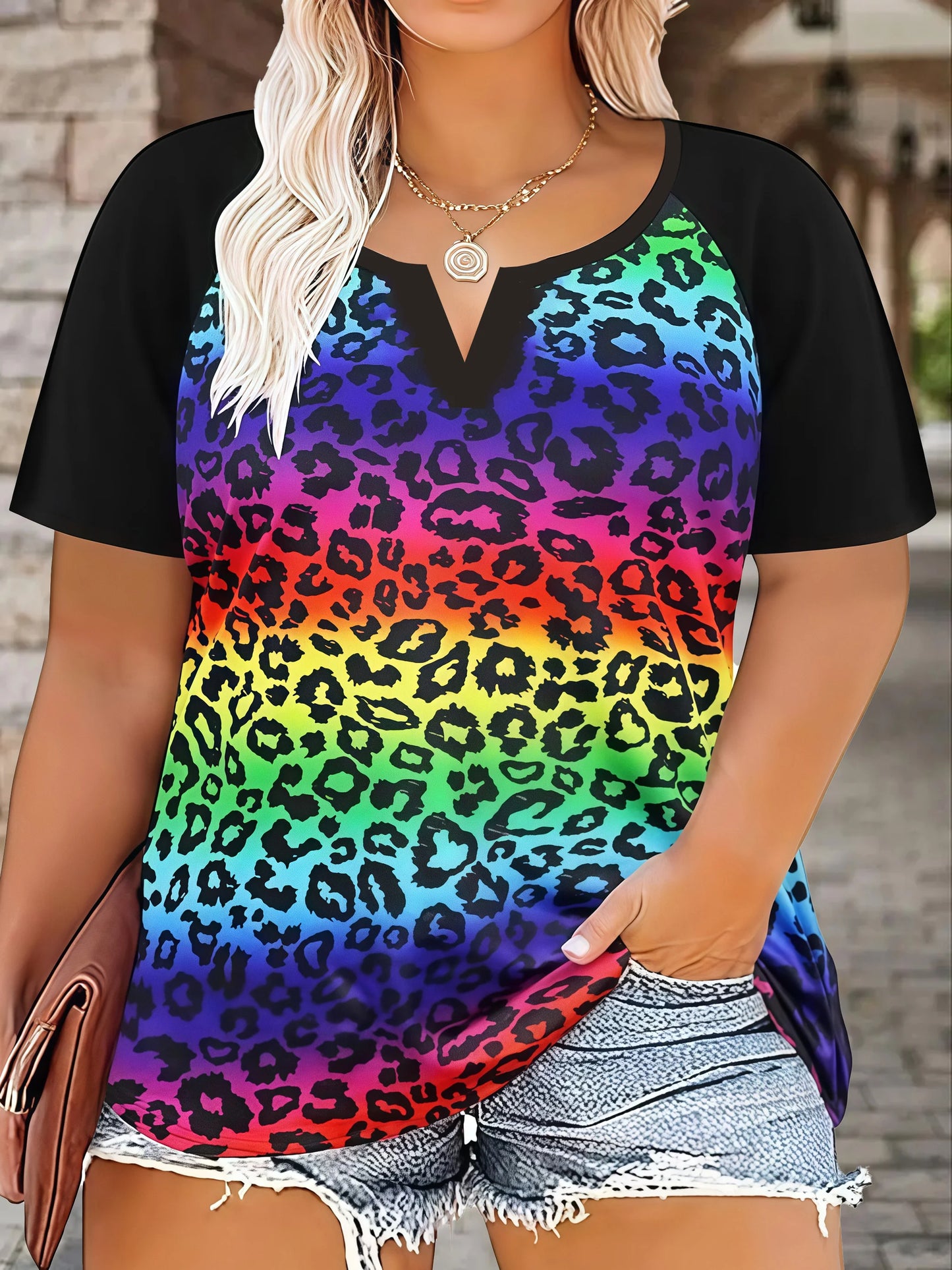 Women’s Loose Fit Casual T-Shirt with Leopard Floral Print