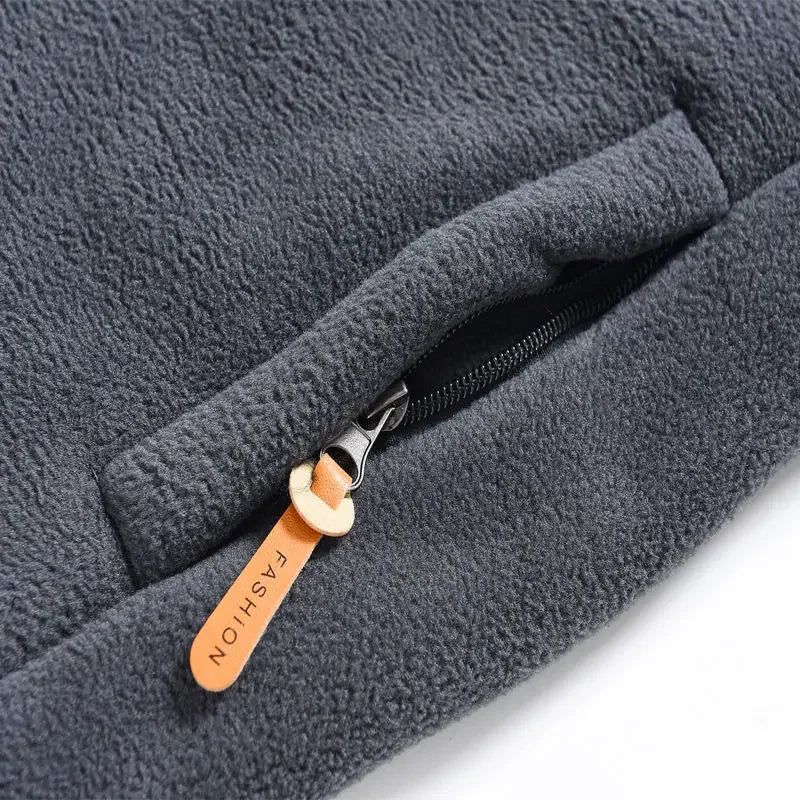 Men's Zip-Up Fleece Jacket with Stand Collar - Various Colors