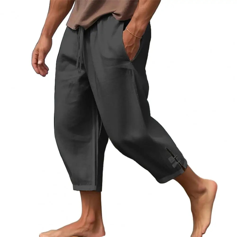 Men's Oversized Linen Trousers with Large Pockets