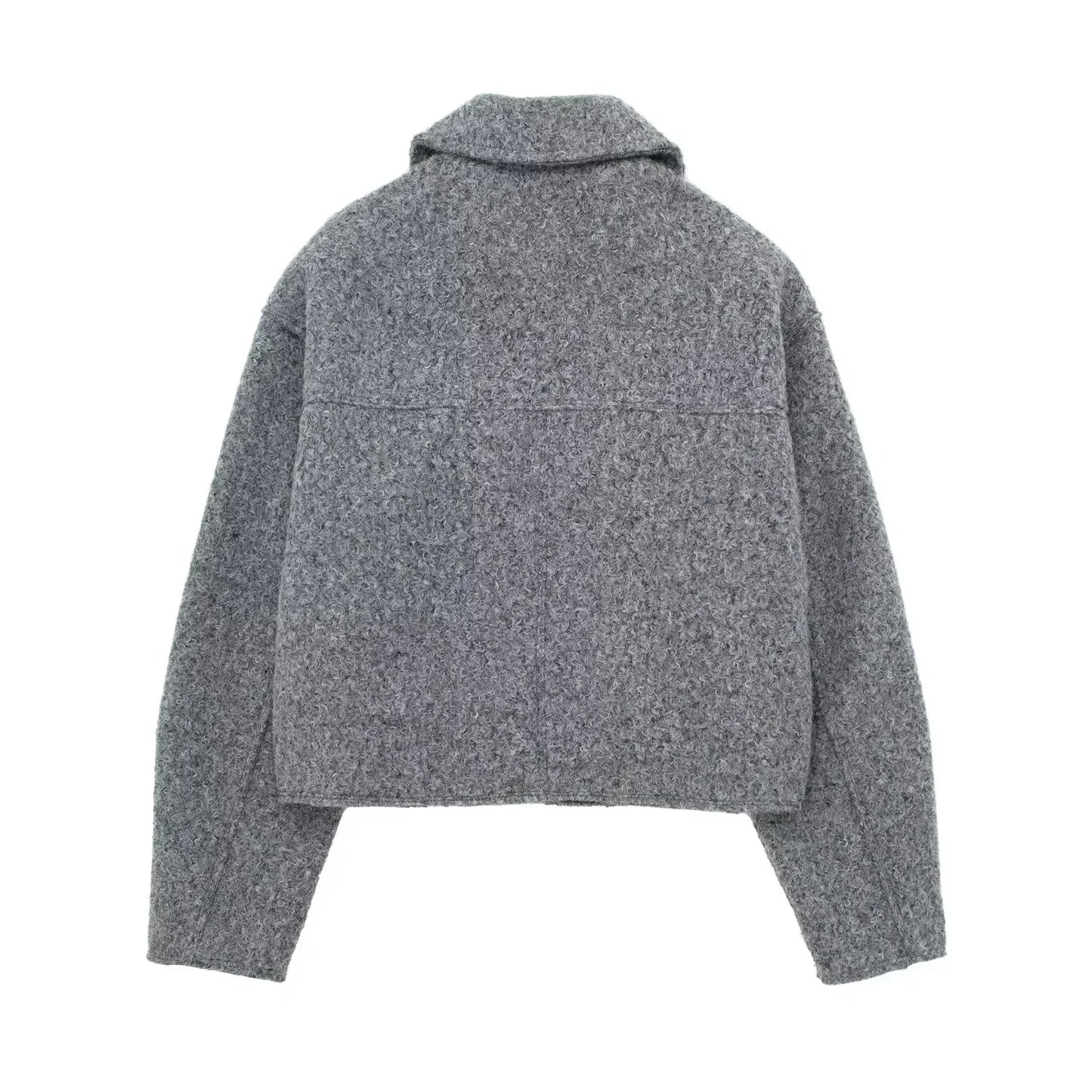 omen's Long Sleeve Woolen Zipper Jacket with Pockets