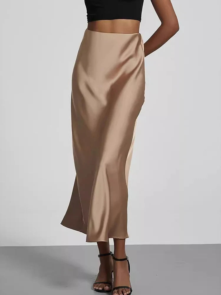 Women's Satin High-Waist Long Skirt - Elegant & Stylish Women's Maxi Skirt