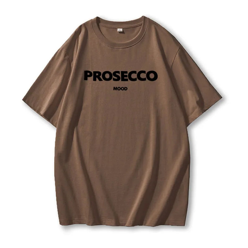 Cotton "Prosecco Mood" Print T-Shirt for Women - Casual Loose Fit Tee by Hirsionsan