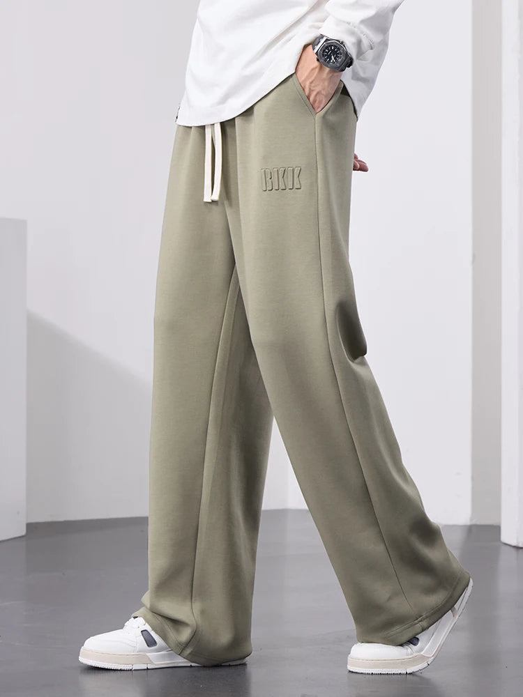 Men's Cotton Wide Leg Sweatpants with Drawstring & Letter Print – Comfortable Straight Fit Joggers
