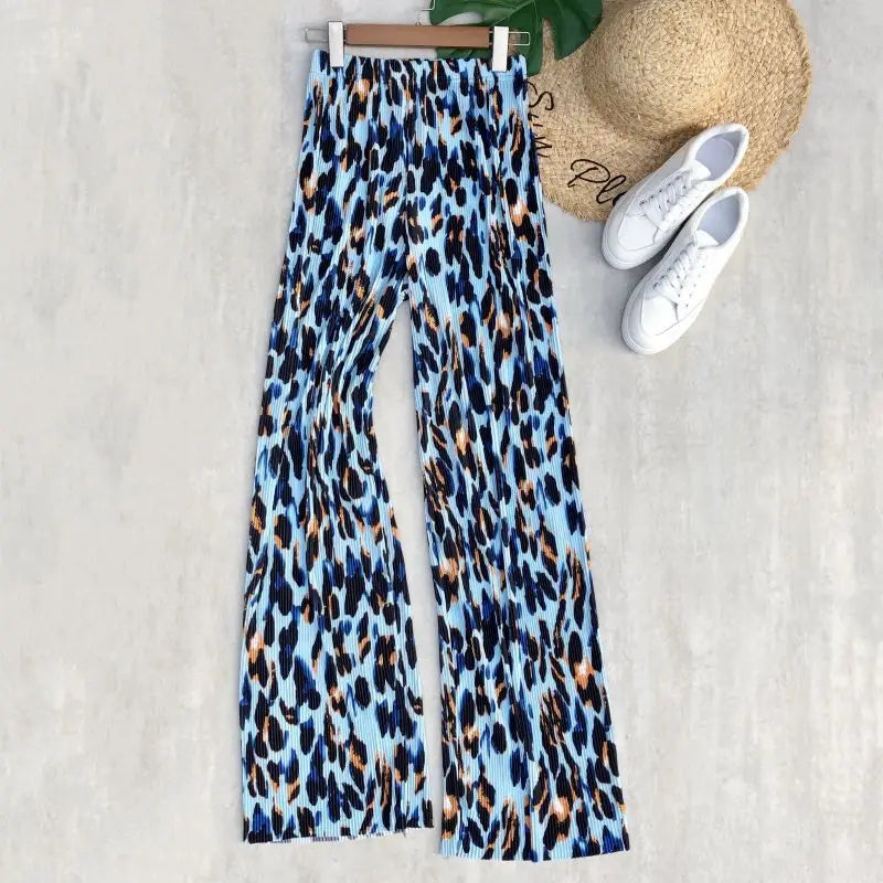 REALEFT Vintage High-Waist Printed Long Pants - Loose Wide Leg Fit- Loose Wide Leg Fit