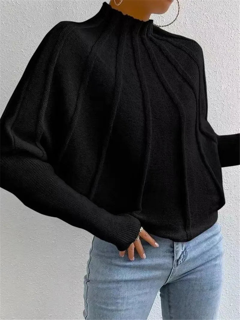 Knit Pullover Sweater with Batwing Sleeves for Women