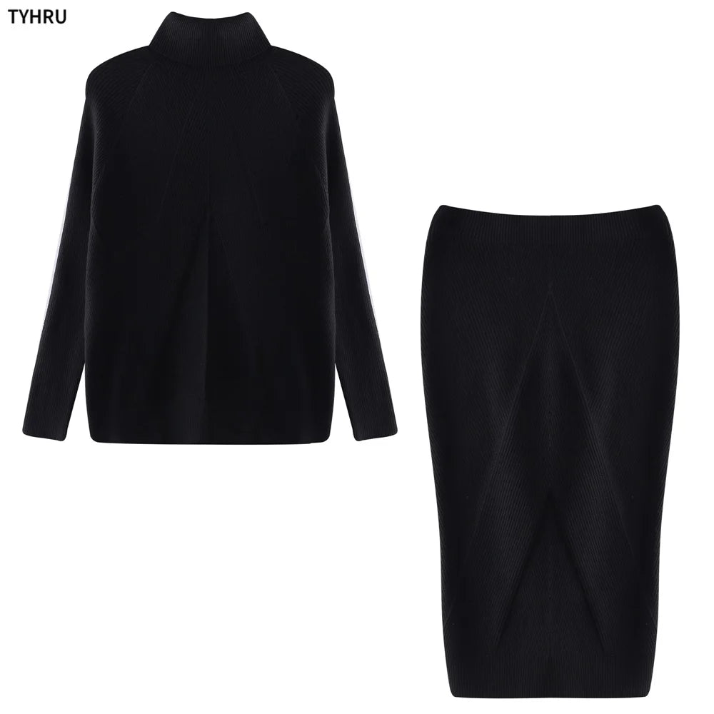 TYHUR Women's Turtleneck Sweater & Slim Skirt Two-Piece Set