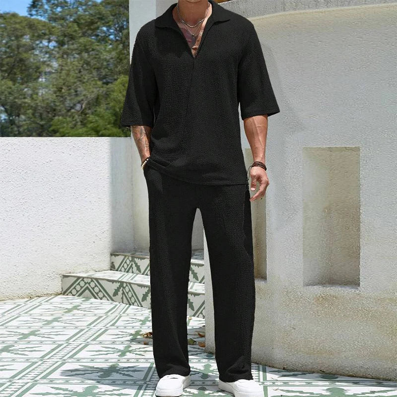 Men's Casual Cotton 2-Piece Set: Stylish Shirts and Pants Combo