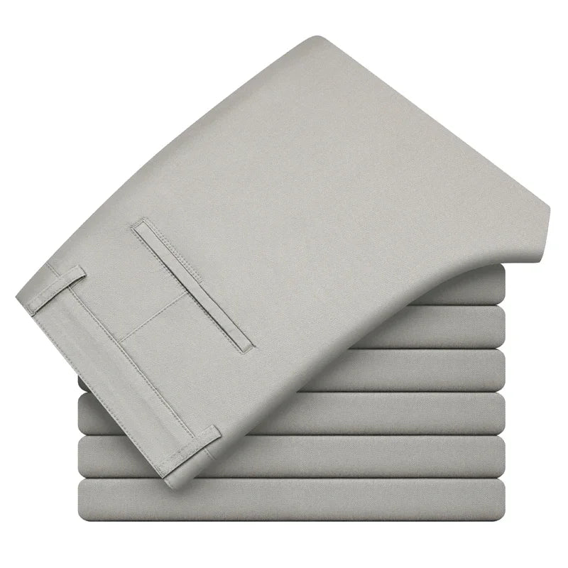 Men's Casual Slim Straight Trousers - 97% Cotton Comfortable Elastic Pants