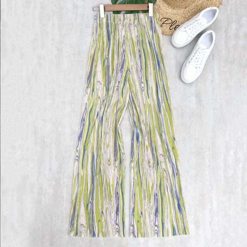 REALEFT Vintage High-Waist Printed Long Pants - Loose Wide Leg Fit- Loose Wide Leg Fit