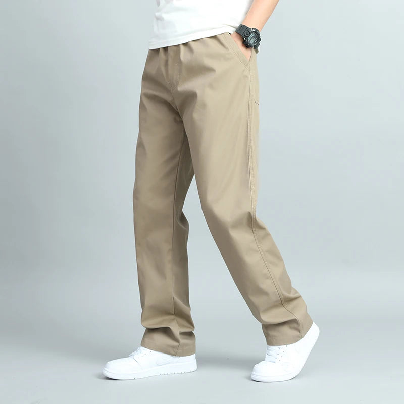 Men's Cotton Loose Fit Straight Leg Casual Trousers